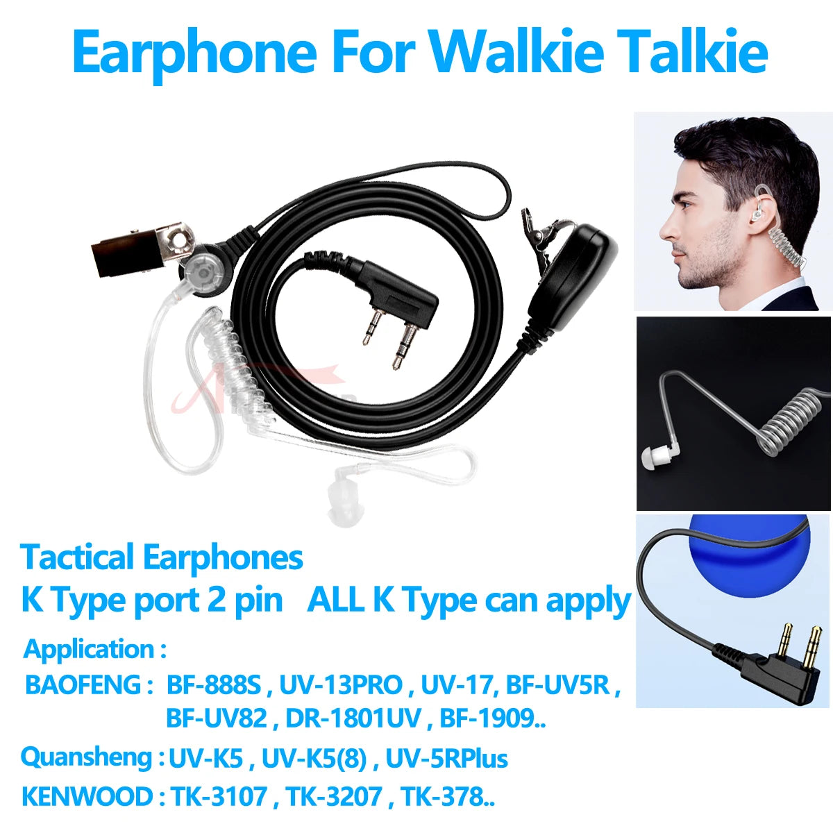 Quansheng UV-K5 Walkie Talkie Headset Hörlurar Hörlurar För Kenwood Baofeng UV-5R UV82 UV-17 Tytera TC-UV8000 Wouxun KG-UV6D