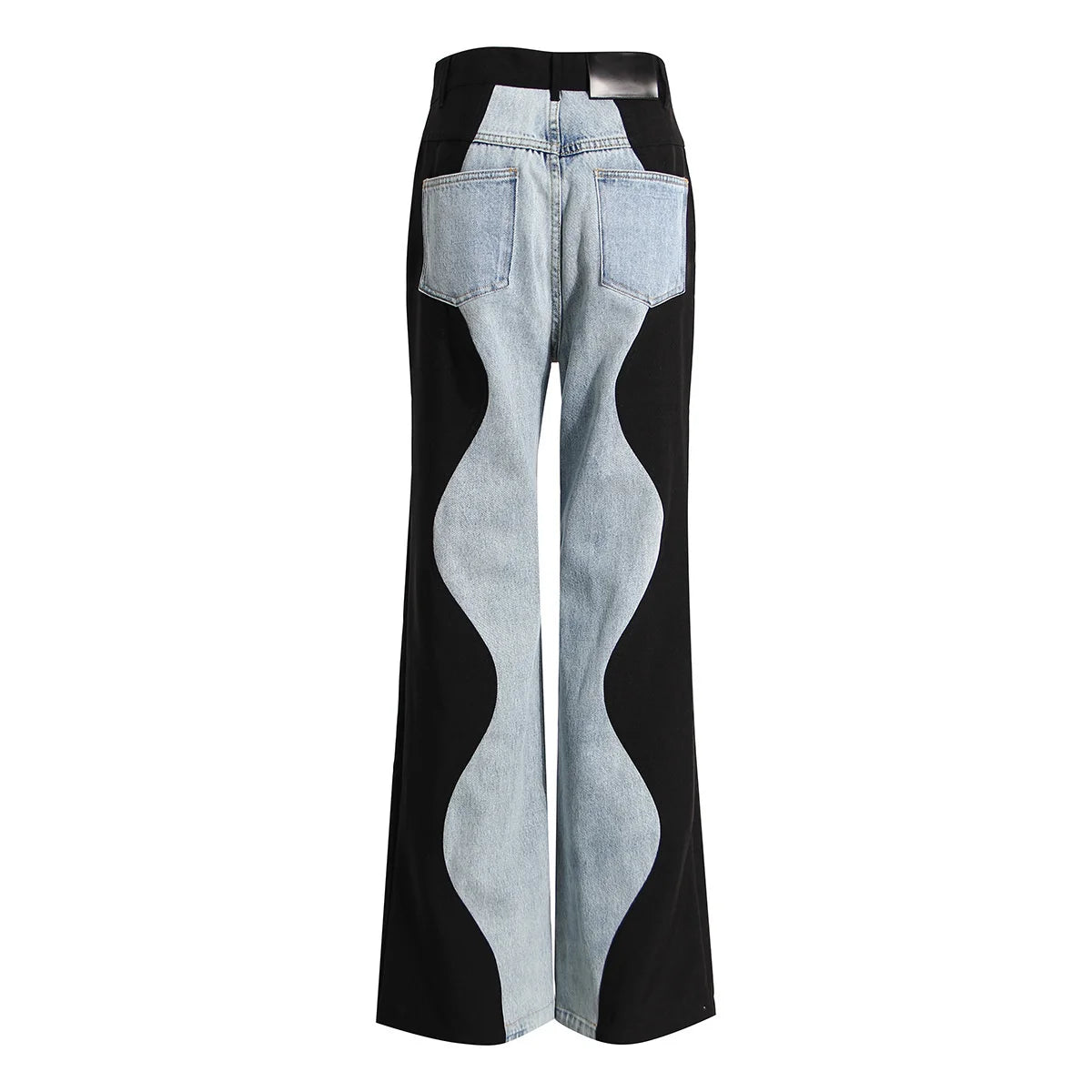 High Waist Black and Blue Wave Spliced Wide Leg Jeans Trendy Style