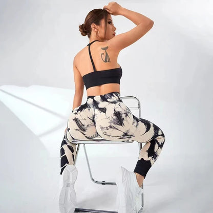 Kvinnors hög midja Tie-Dye Yoga Leggings med hög elasticitet