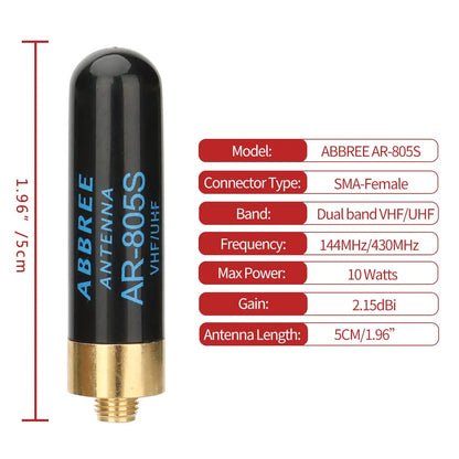 ABBREE Mini Walkie Talkie Antenn AR-805S SMA- Kvinnlig Dual Band High Gain Antenn för Baofeng BF-888S UV-5R UV-21 PRO Skinka Radio