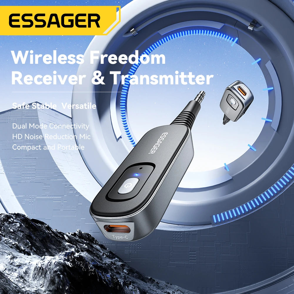 Essager Bluetooth 5.1 Audio Receiver Sändare 3.5MM 3.5 AUX Med Mic Stereo Musik Trådlös Adapter För PC TV Bilhögtalare