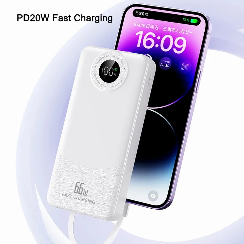 20000mAh 66W Power Bank with Fast Charging and 4 Cables