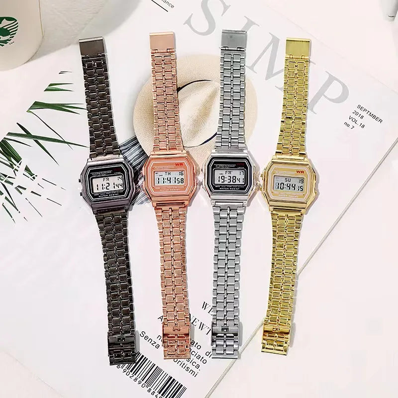 F91W Steel Strap Watches Women Watch Men Business Clock Multifunction LED Digtal Sports Wrist Watch Electronic Clock Electron wi