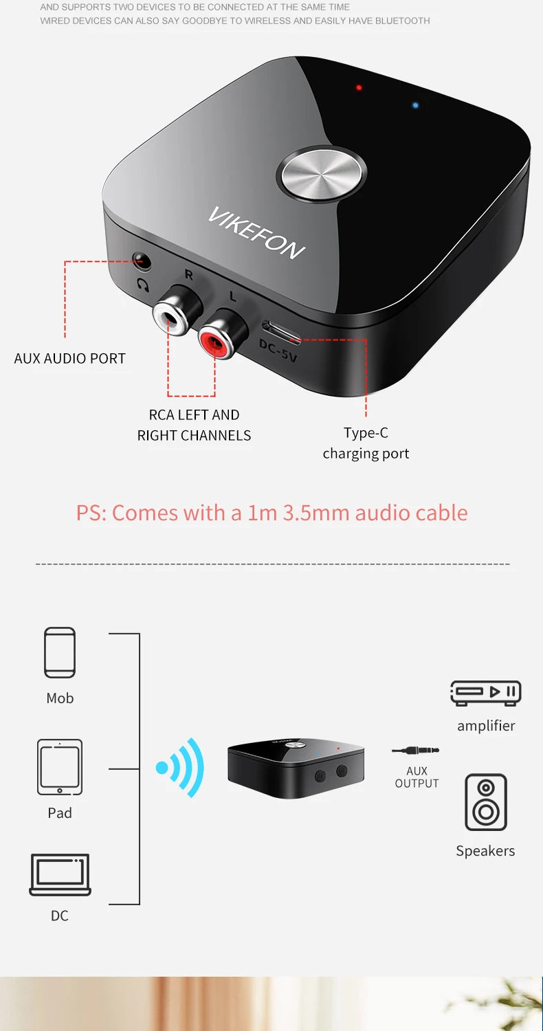 NFC Bluetooth Audio Receiver 3.5mm AUX RCA Stereo Wireless Adapter USB Dongle HIFI Remote Control For Car Kit Speaker Amplifier