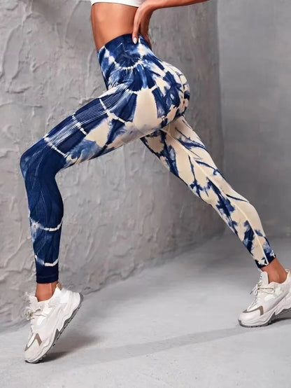 Kvinnors hög midja Tie-Dye Yoga Leggings med hög elasticitet