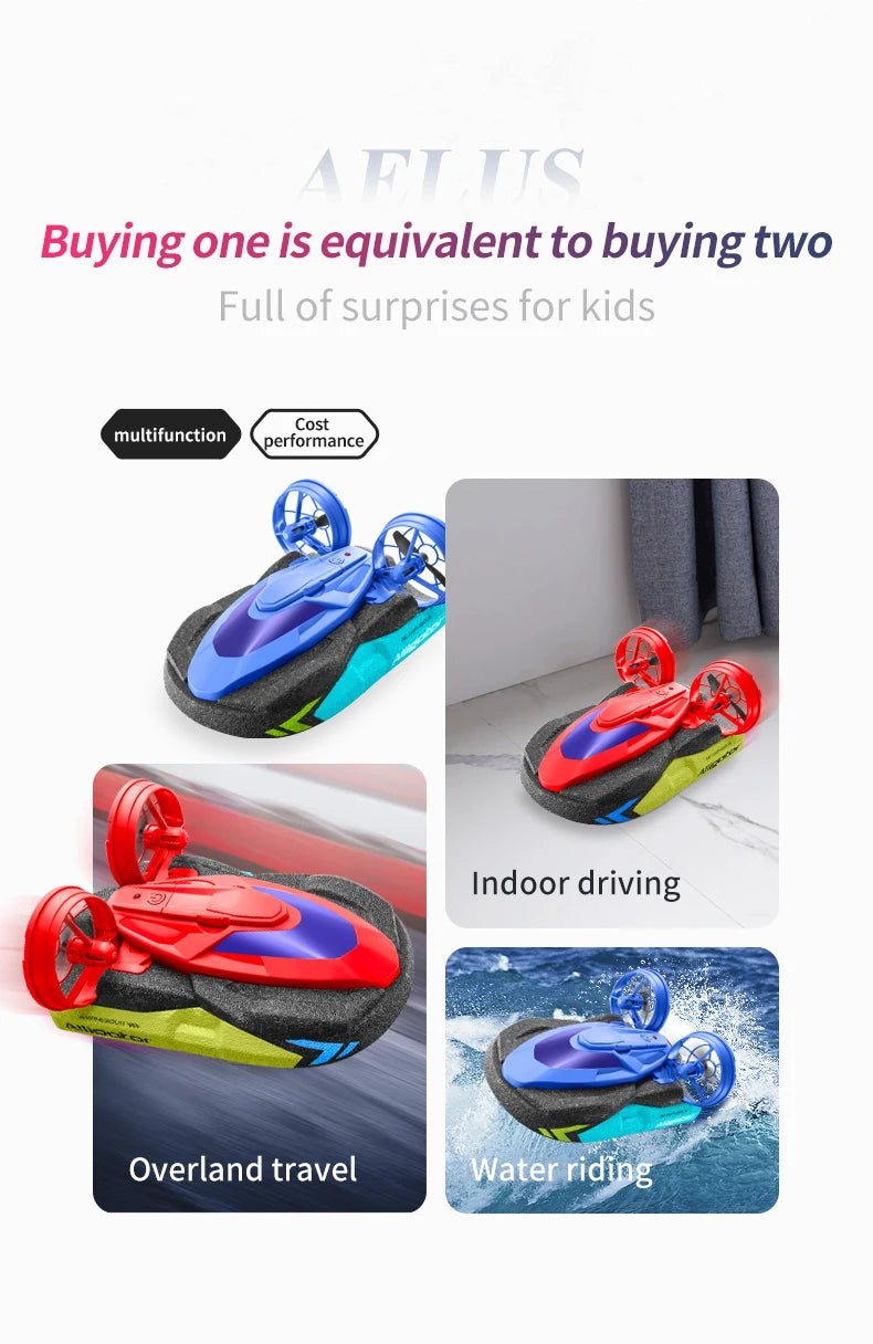 New S10 Water & Land 2 in 1 Remote Control High Speed Boat 2.4G Amphibious Hovercraft RC Drift Car Kids Toys Christmas Gifts