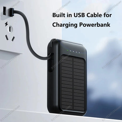 5000/10000/20000mAh High Capacity Solar Power Bank with Built-in Cables and LED Light