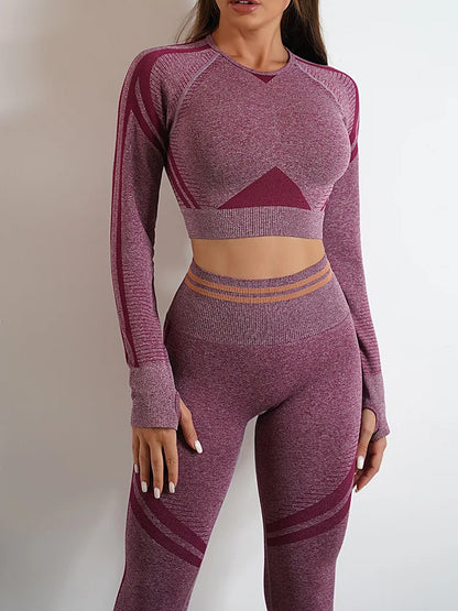 Women's Seamless Yoga Set with High Waist Leggings and Long Sleeve Top