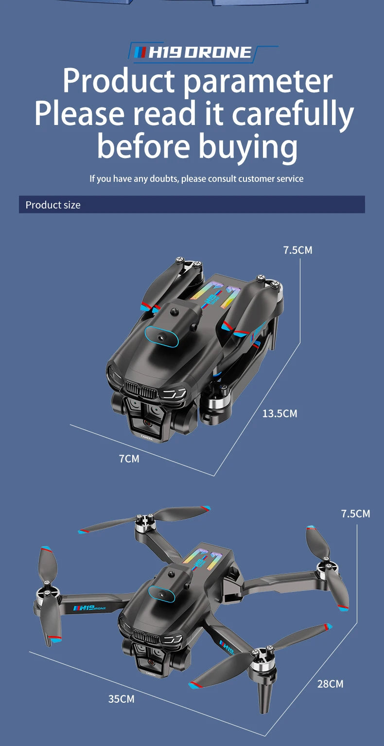 MHD Dual Camera Drone H19 Intelligent skärmkontroll Drone Borstlös Servojustering Lång uthållighet Professionell Quadcopter-leksak