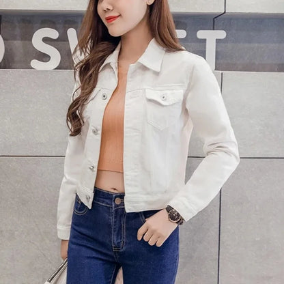 Short Denim Jacket with Long Sleeves in White, Black, or Blue