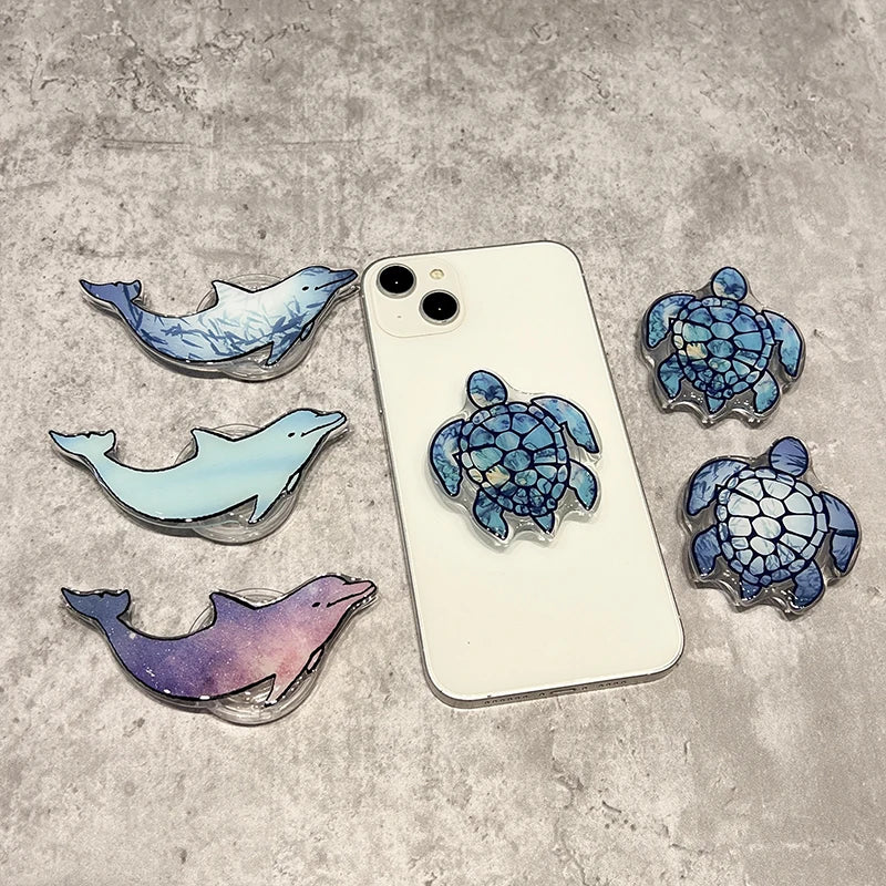 Korean Cute Turtle Dolphin Telefonhållare Griptok Finger Ring Support För iPhone Samsung Fodral Grip Tok Socket Bracket Girl Present