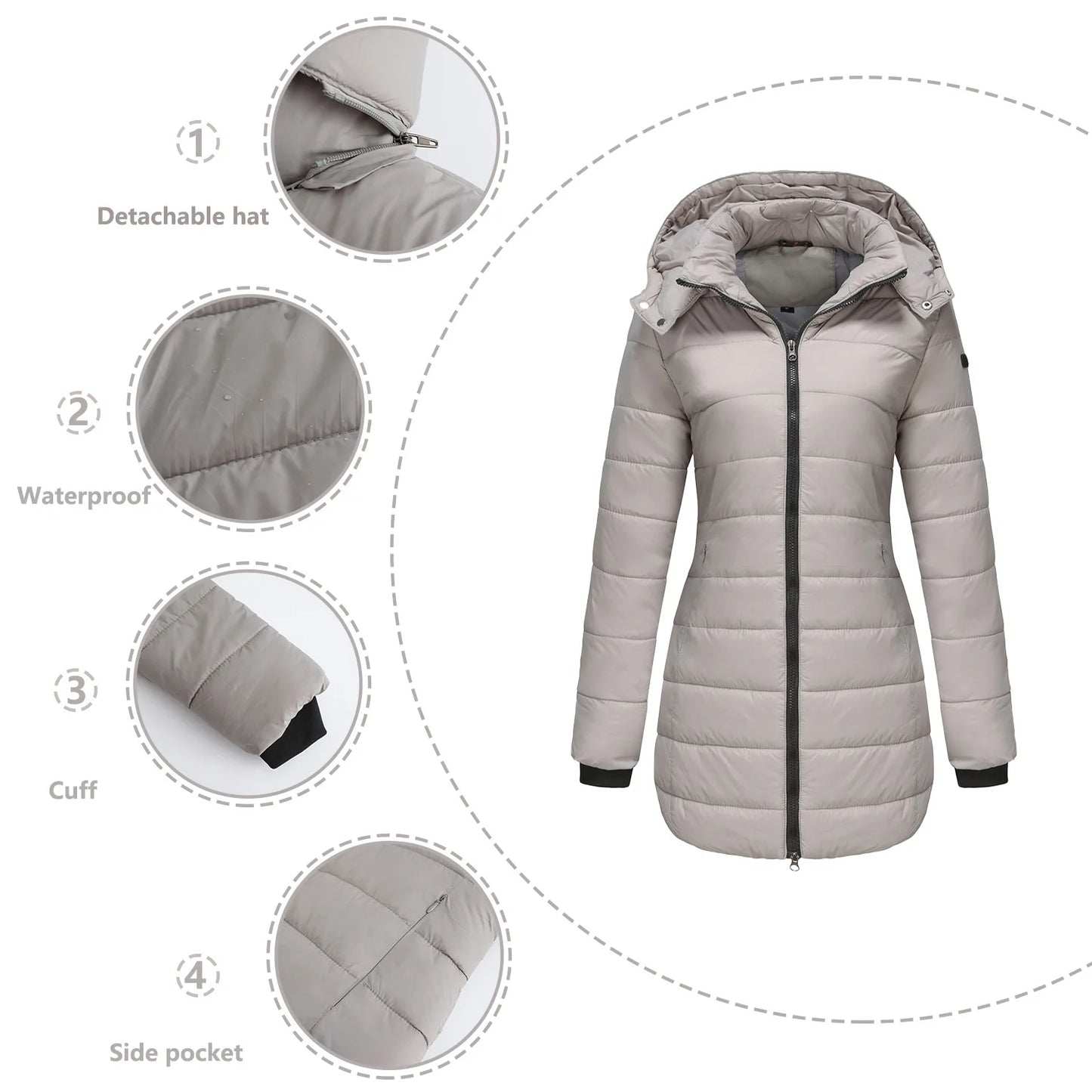 Long Quilted Puffer Jacket for Women in Bold Colors