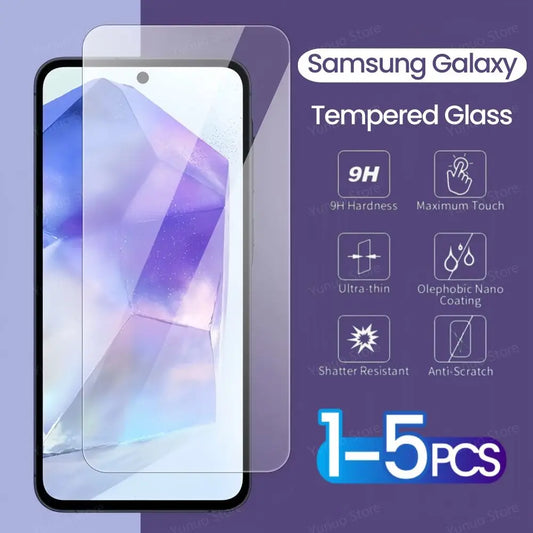 1-5 st härdat glas för Samsung Galaxy A55 A54 A35 A25 A34 A14 A15 A05S A04S 5G 4G Skärmskydd HD Skyddsglas på A55