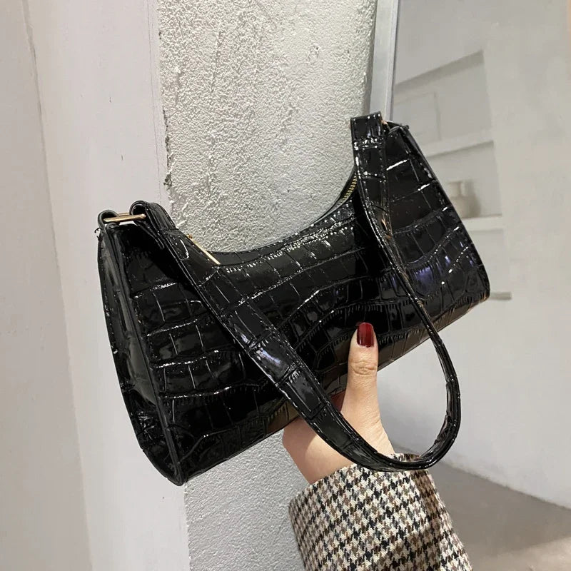 Retro Alligator Pattern Female Small Handbags and Purse – Armpit Shoulder Bags, High-Quality PU Leather Ladies Clutch Totes Bag.