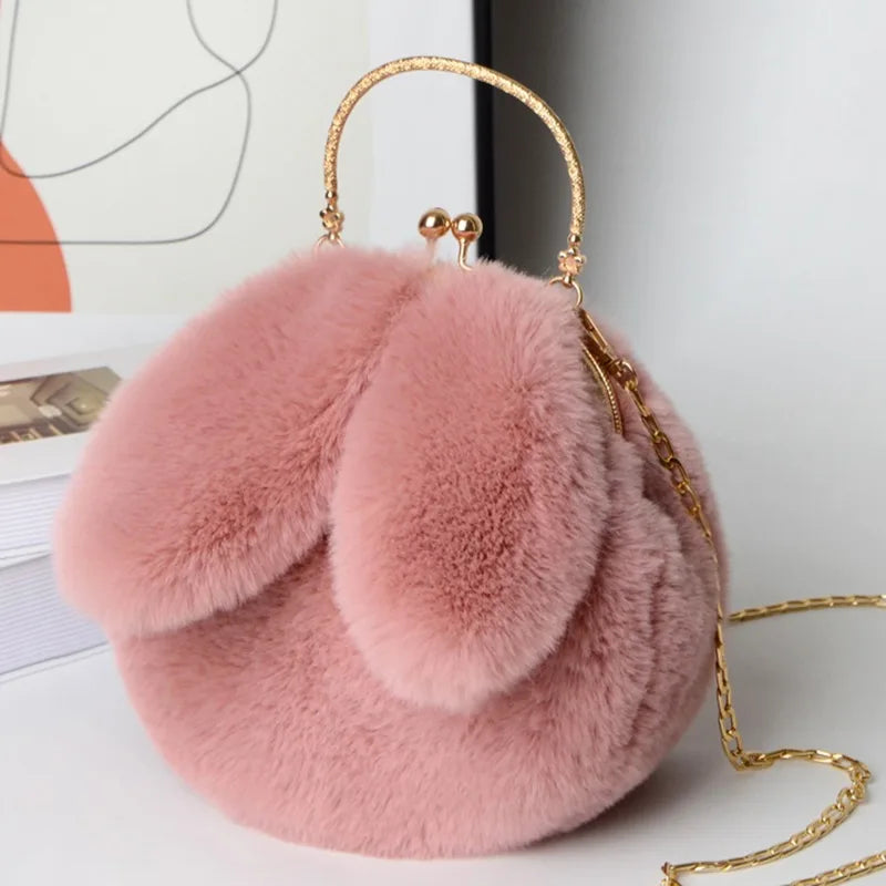 Cute Plush Rabbit Crossbody Bags for Women – Korean Version Cute Purses and Handbags, Girls New Rabbit Ear Shoulder Messenger Bag