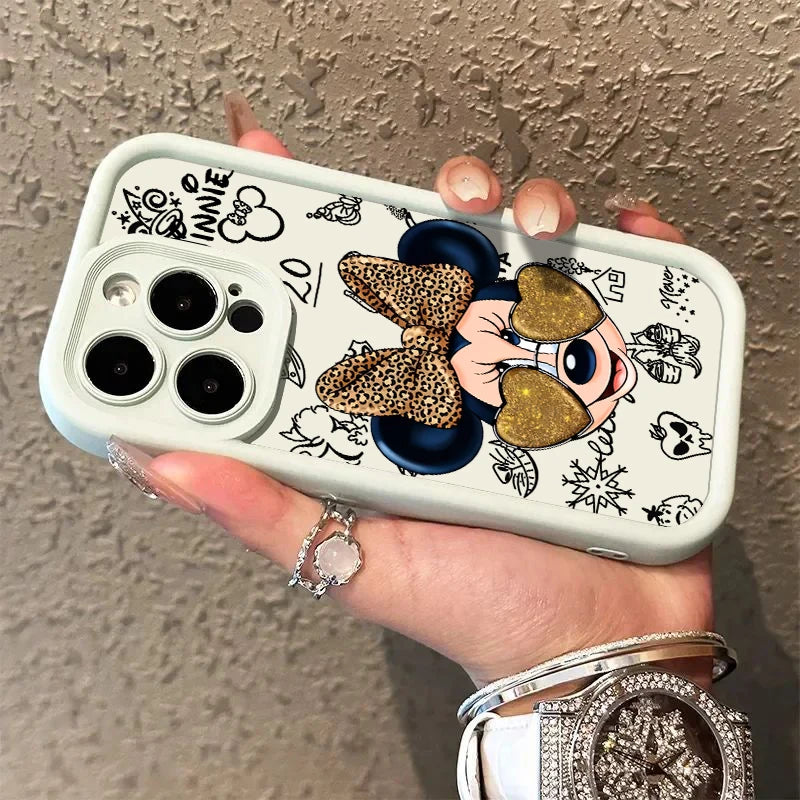 Minnie Disney Mus för iPhone 15 14 13 12 11 Pro Max XS Max X XR 7 8 Plus 6S 5S Liquid Eye Ladder Telefonfodral