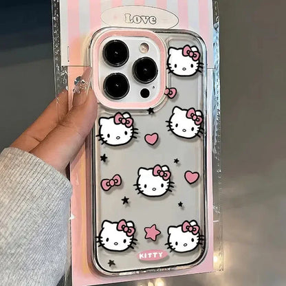 Genomskinligt telefonfodral med tecknad Hello Kitty-design för iPhone 15 ProMax