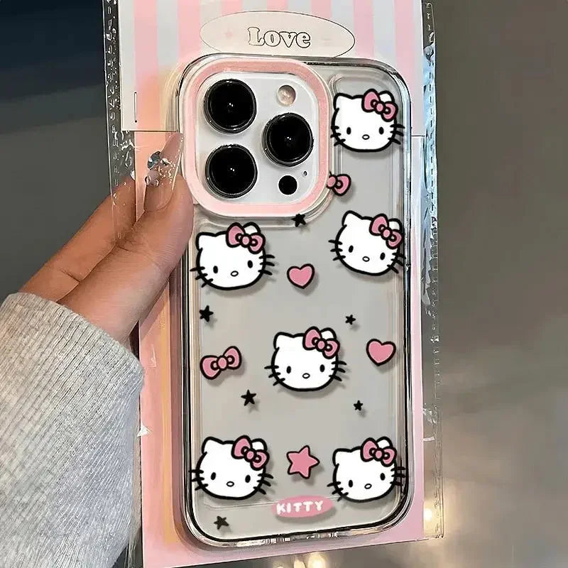 Klart genomskinligt telefonfodral med tecknad Hello Kitty-design för iPhone 15 X/Xs