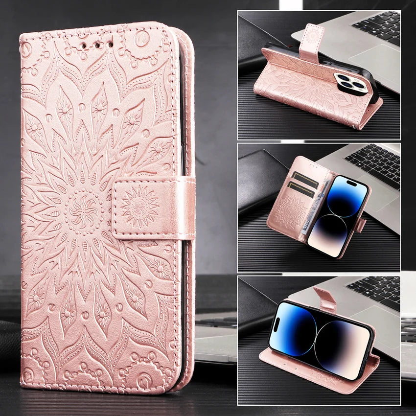 Rose Gold Leather Phone Book Cover Flower Honor