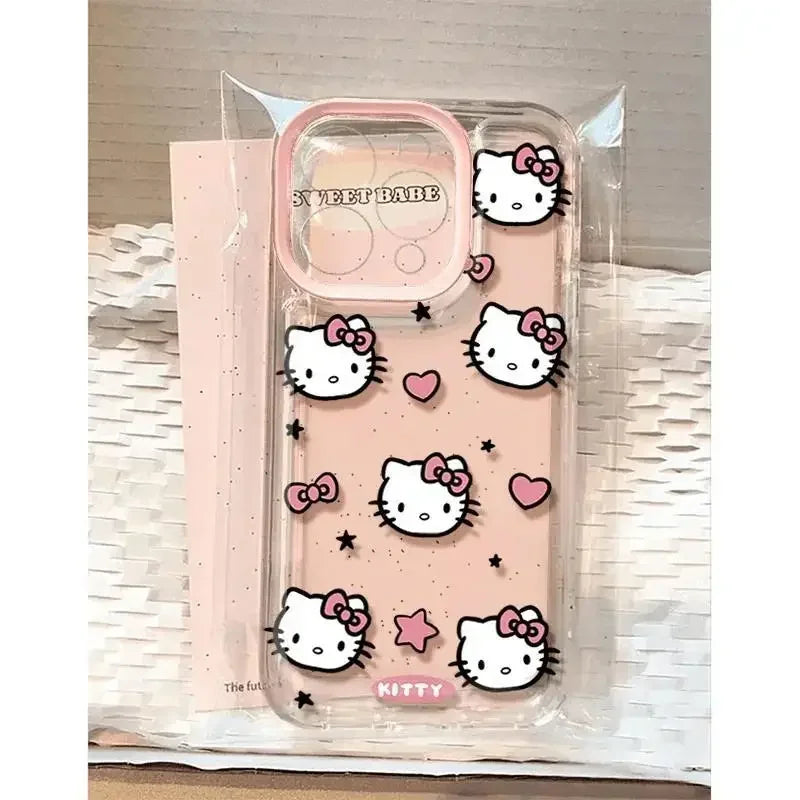 Clear Transparent Phone Case with Cartoon Hello Kitty Design for iPhone 14 Plus