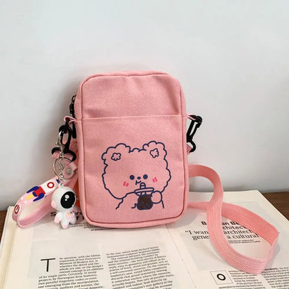 Women Canvas Small Bag – Cartoon Bear Design, Crossbody Shoulder Bags, Ladies Purse, Phone Bag, Handbags.