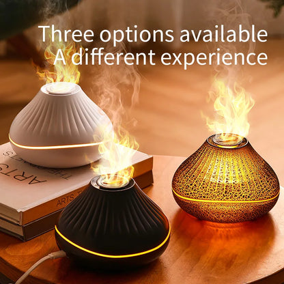 Volcanic Aroma Diffuser – 160ml USB Essential Oil Lamp with Color Flame Night Light