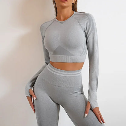 Women's Seamless Yoga Set with High Waist Leggings and Long Sleeve Top