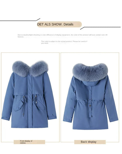 Hooded Long Parka with Wool Liner and Fur Collar Slim and Warm