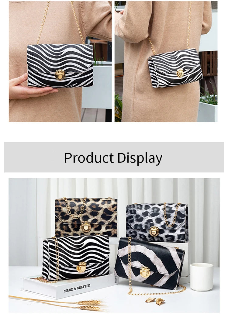 Leopard Pattern Square Bag – Large Capacity Metal Buckle Shoulder Crossbody Cell Phone Bag for Women