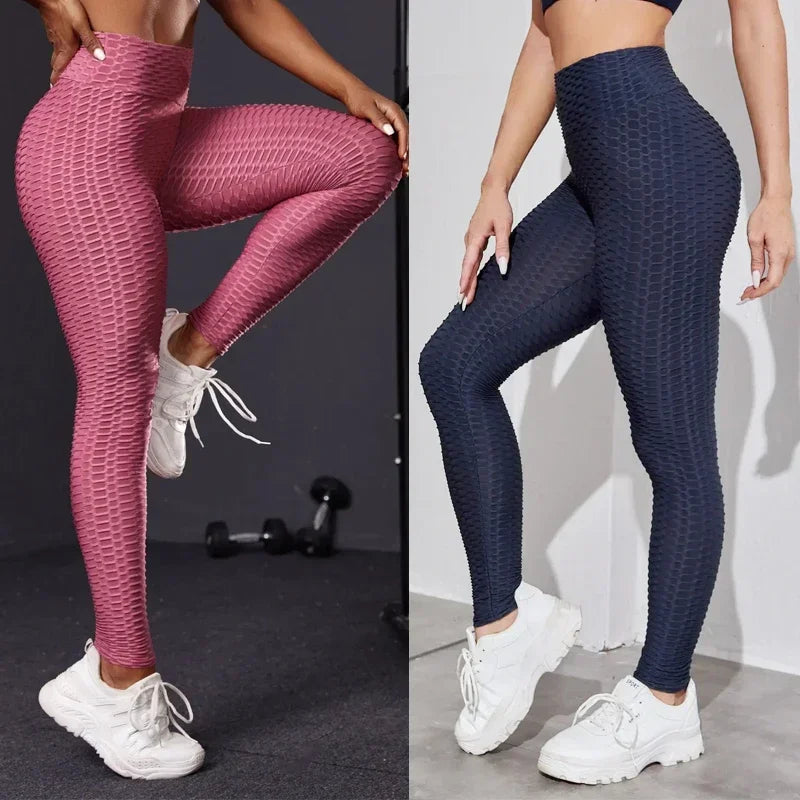 Women's High Waist Flared Yoga Pants with Bubble Hip Effect