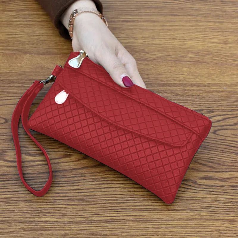 Simple Women's Clutch Bag: Embossed Plaid, Small Coin Purse Card Bag