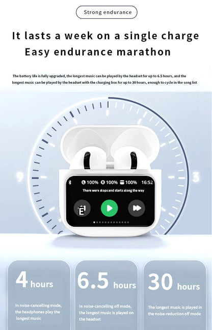 A11 Pro TWS Wireless Earbuds Touch Control LCD Screen Earphone with ENC Noise Cancelling Super Bass Premium Sound Long Battery