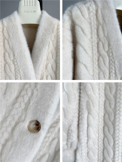 Thickened Faux Fur Mink Cardigan with V-Neck and Buttons Loose and Simple