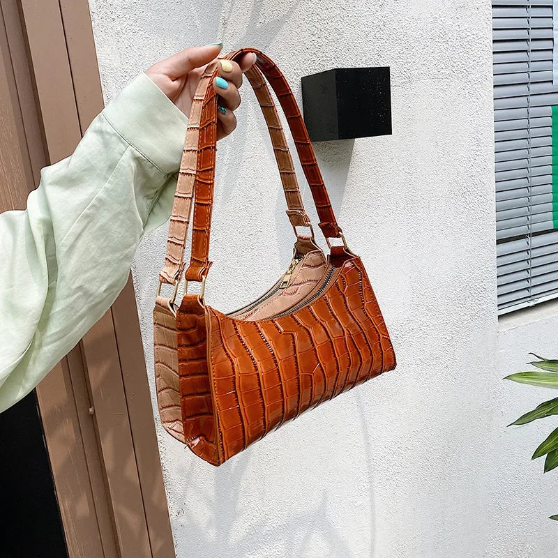 Retro Alligator Pattern Female Small Handbags and Purse – Armpit Shoulder Bags, High-Quality PU Leather Ladies Clutch Totes Bag.