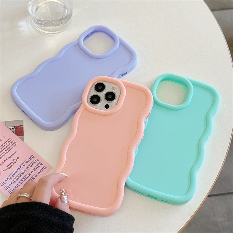 Wave Side Liquid Silicone Phone Case For iPhone 11 12 13 14 15 Pro Max Mini Xs X XR 6 6s 7 8 Plus SE Cream Soft Cover Fundas