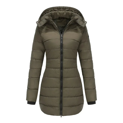 Long Quilted Puffer Jacket for Women in Bold Colors