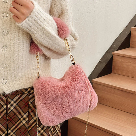 Fashion Winter Handbags: Soft Plush Clutch, Shoulder Crossbody Messenger