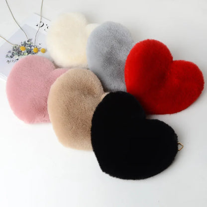 Heart Shaped Handbag: Cute Faux Fur Crossbody, Soft Plush Chain Shoulder Shopper