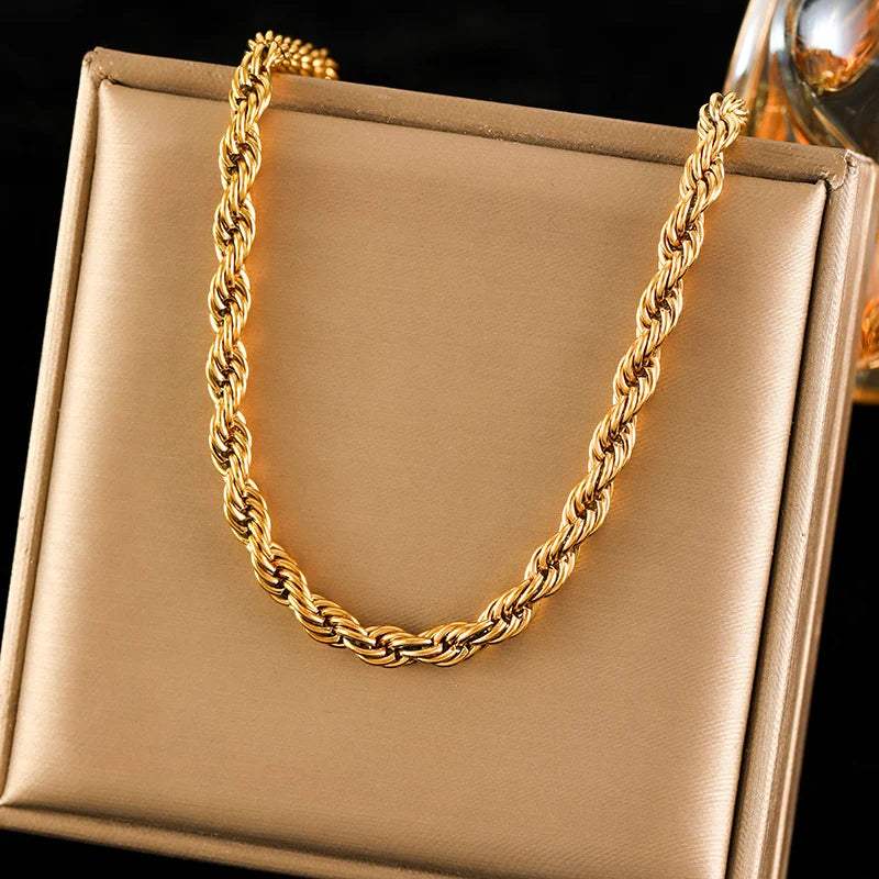 EILIECK 316L Rostfritt stål Metall Twist Wound Chain Halsband För Kvinnor Mode 18K Guldpläterad Hals Kedja Krage Smycken Bijoux