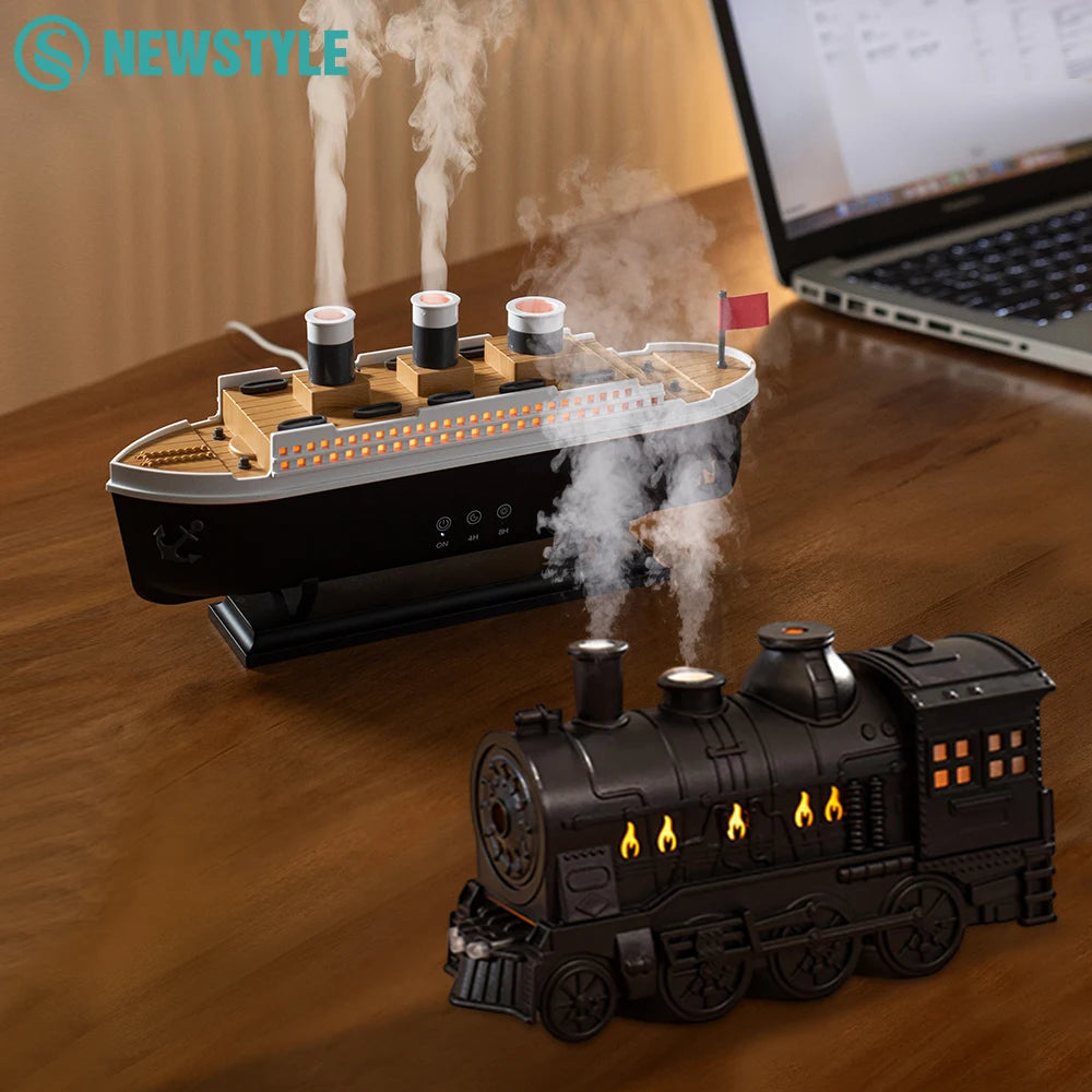 Train Cannon Ultrasonic Air Humidifier – Jellyfish Spray Aroma Diffuser with Colorful Lights & Remote Control