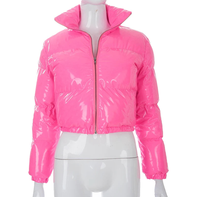 Women's Y2K PU Glossy Jacket with Standing Collar