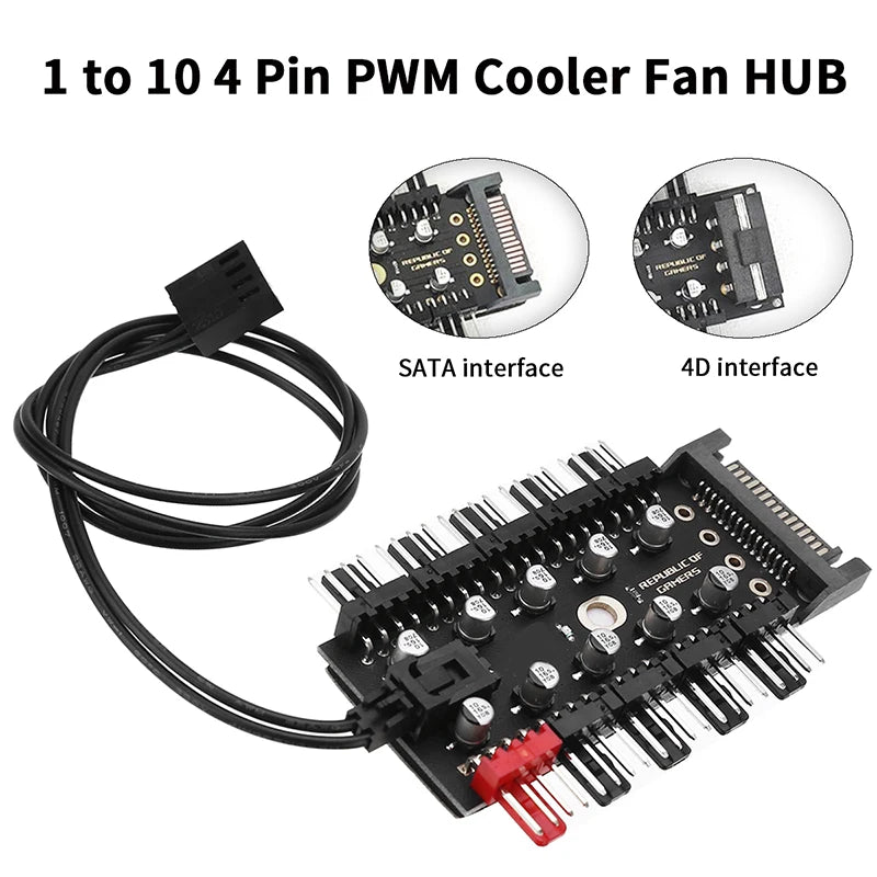 TEUCER PC Cooler Fan HUB 1 to 10 12V 4 Pin PWM Splitter Extension Supply Socket Concentrator