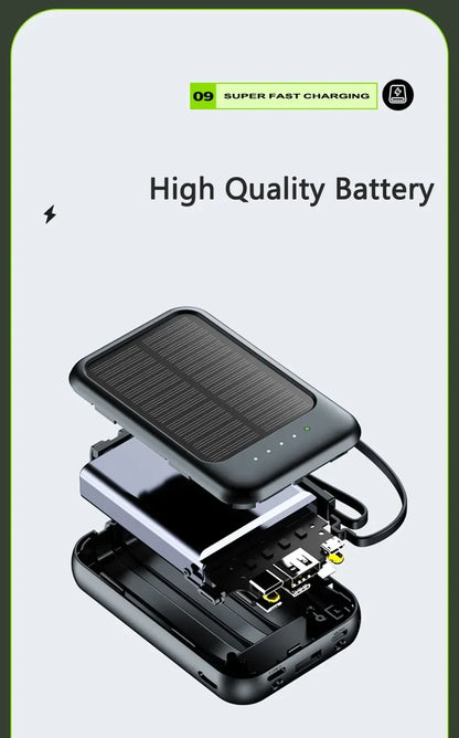 5000/10000/20000mAh High Capacity Solar Power Bank with Built-in Cables and LED Light