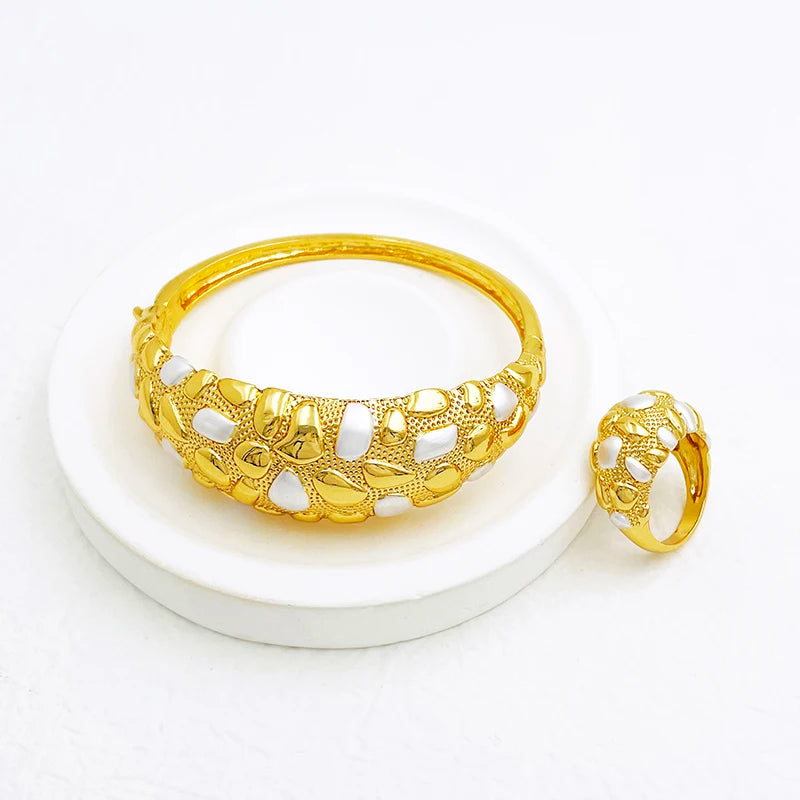 New Bracelet For Women Dubai Luxury Bangle And Ring Set 18K Gold Plated Jewelry High Quality