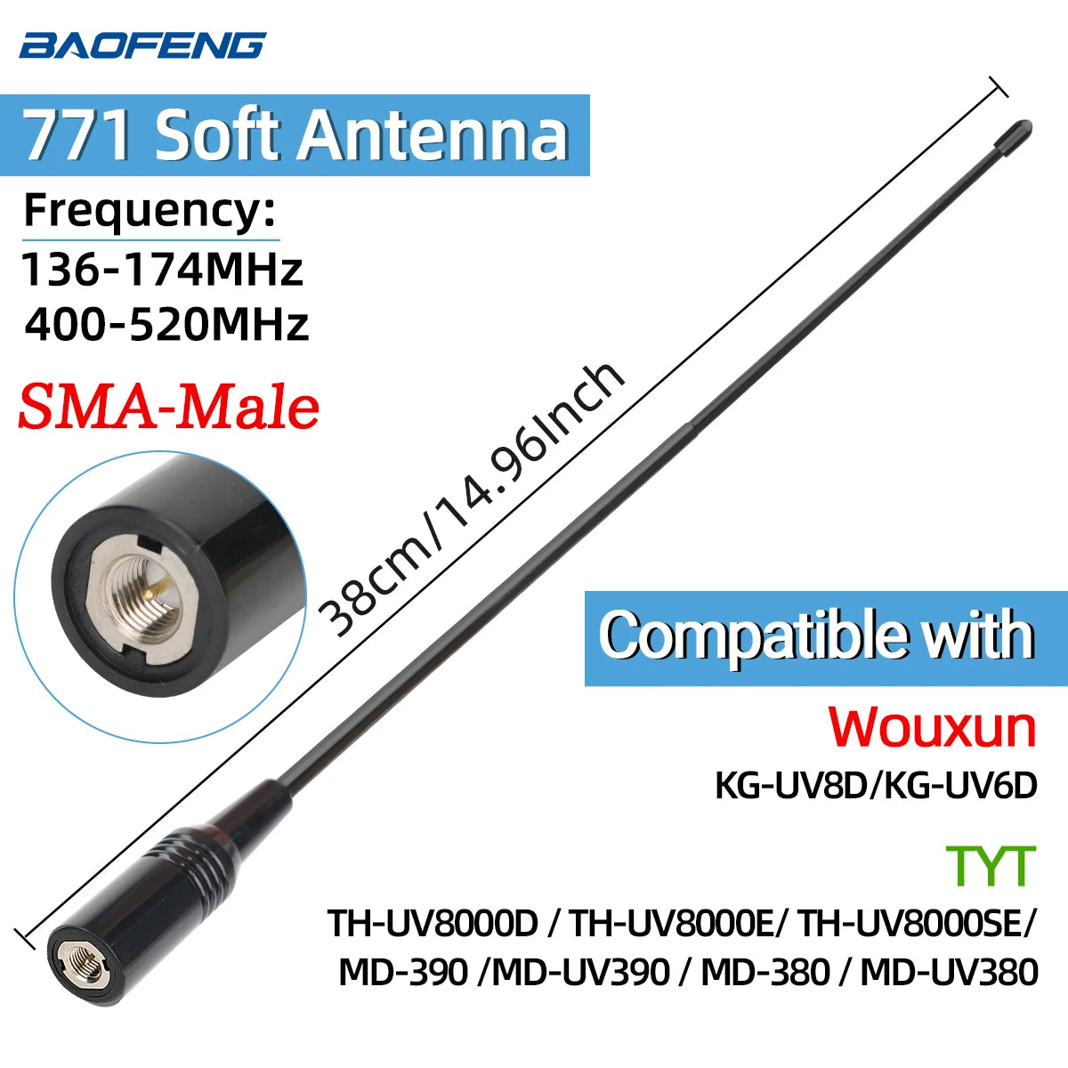 ABBREE Walkie Talkie Antenn SMA Kvinna Man VHF UHF Band Tri-Band GMRS för BaoFeng UV-5R BF-888S Quansheng UV-K5 K6 Skinka Radio