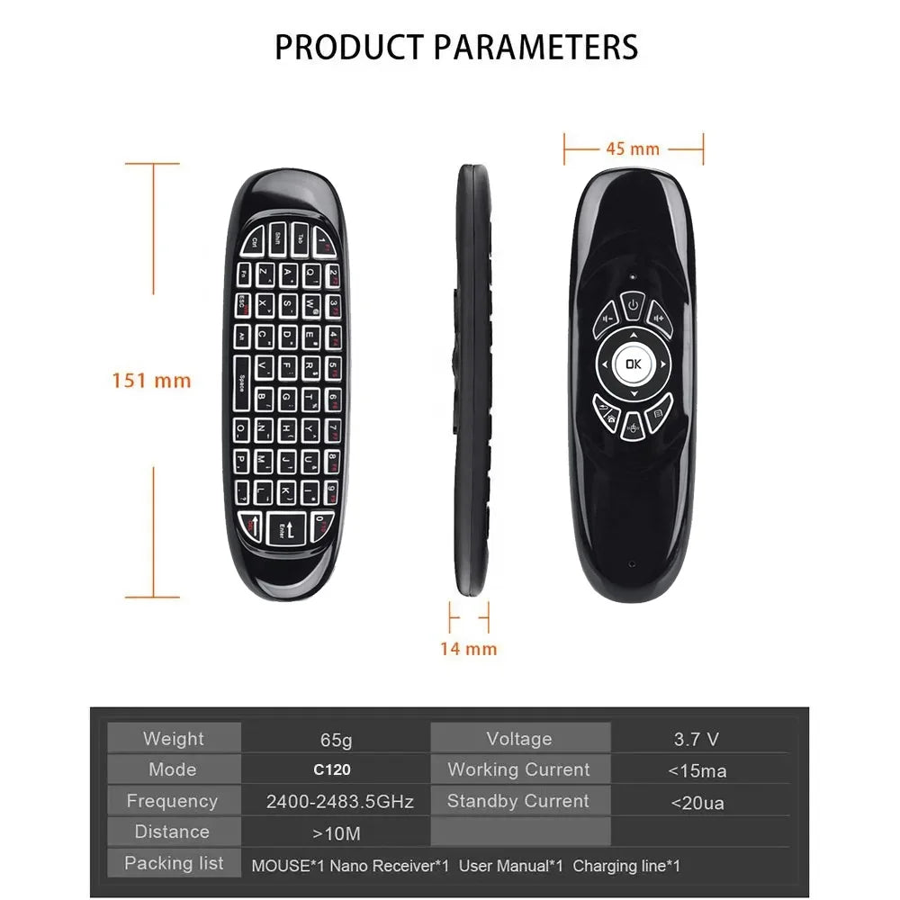 C120 Air Mouse 2.4G RF Smart Remote Control 7 Color Backlight English Wireless Keyboard for Android Smart TV Box