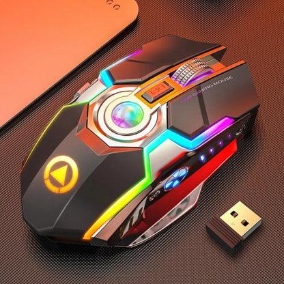 A5 Wireless Gaming Mouse 2.4G USB 7 Buttons 1600DPI RGB Bakgrundsbelyst Uppladdningsbar Gamer Silent Mouse Gamer Mute Möss för PC Laptop