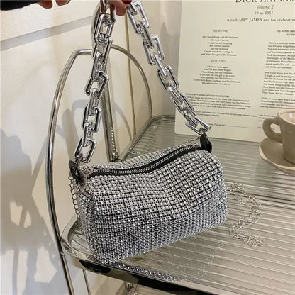 Rhinestone Bucket Bag: Glitter Chain Prom Purse, Women's Mini Crossbody