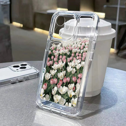 Lyxigt telefonfodral för iPhone: Stötsäkert Flowers Silikon Funda Cover