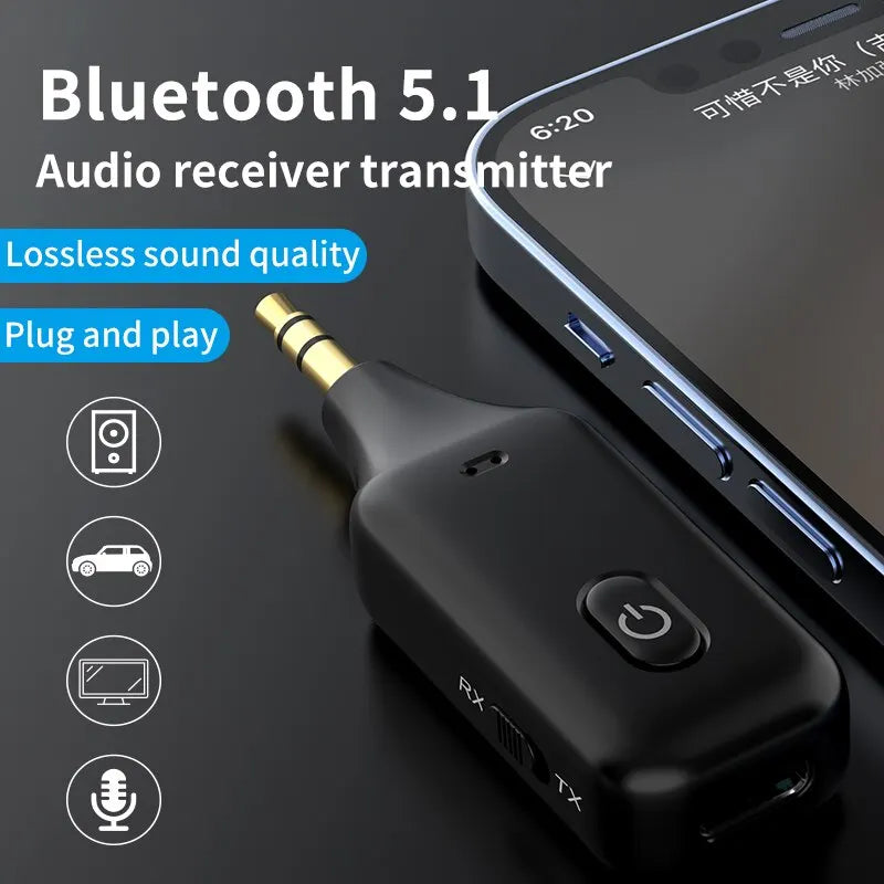 2 IN 1 Bluetooth 5.1 Mottagare Sändare 3,5 mm 3,5 AUX-uttag Handsfree samtal Trådlös ljudadapter för bilsats PC TV-hörlurar